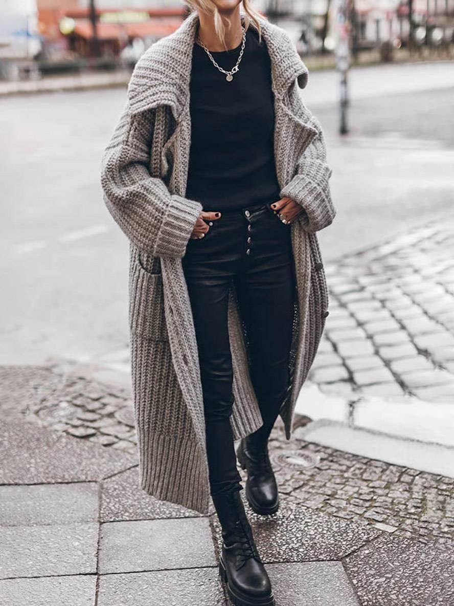 Comfortable Cardigan for Women Oversized Rib-Knit Lapel