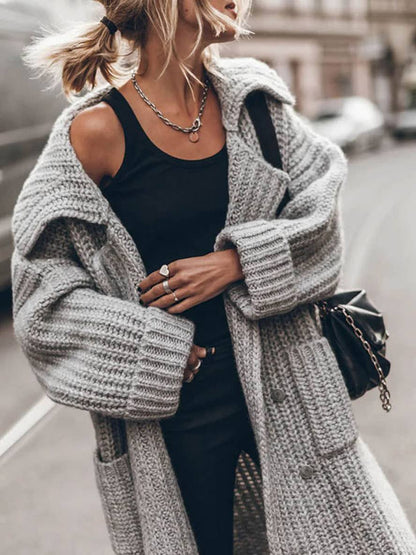 Comfortable Cardigan for Women Oversized Rib-Knit Lapel