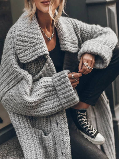 Comfortable Cardigan for Women Oversized Rib-Knit Lapel