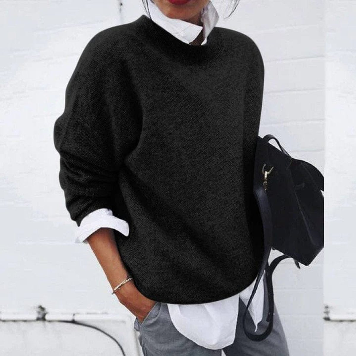Comfortable Pullover Sweater for Women Oversized Crewneck