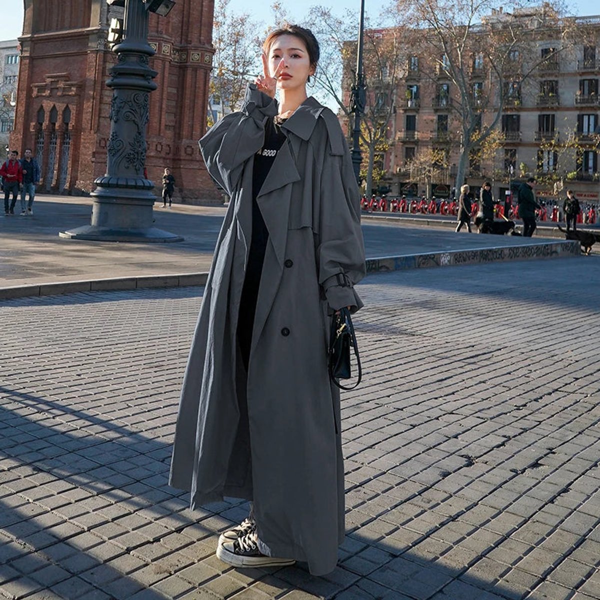 Elegant Trench Coat for Women Oversized Double-Breasted Belted