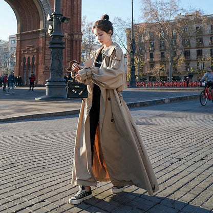 Elegant Trench Coat for Women Oversized Double-Breasted Belted