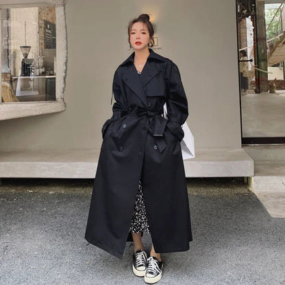 Elegant Trench Coat for Women Oversized Double-Breasted Belted