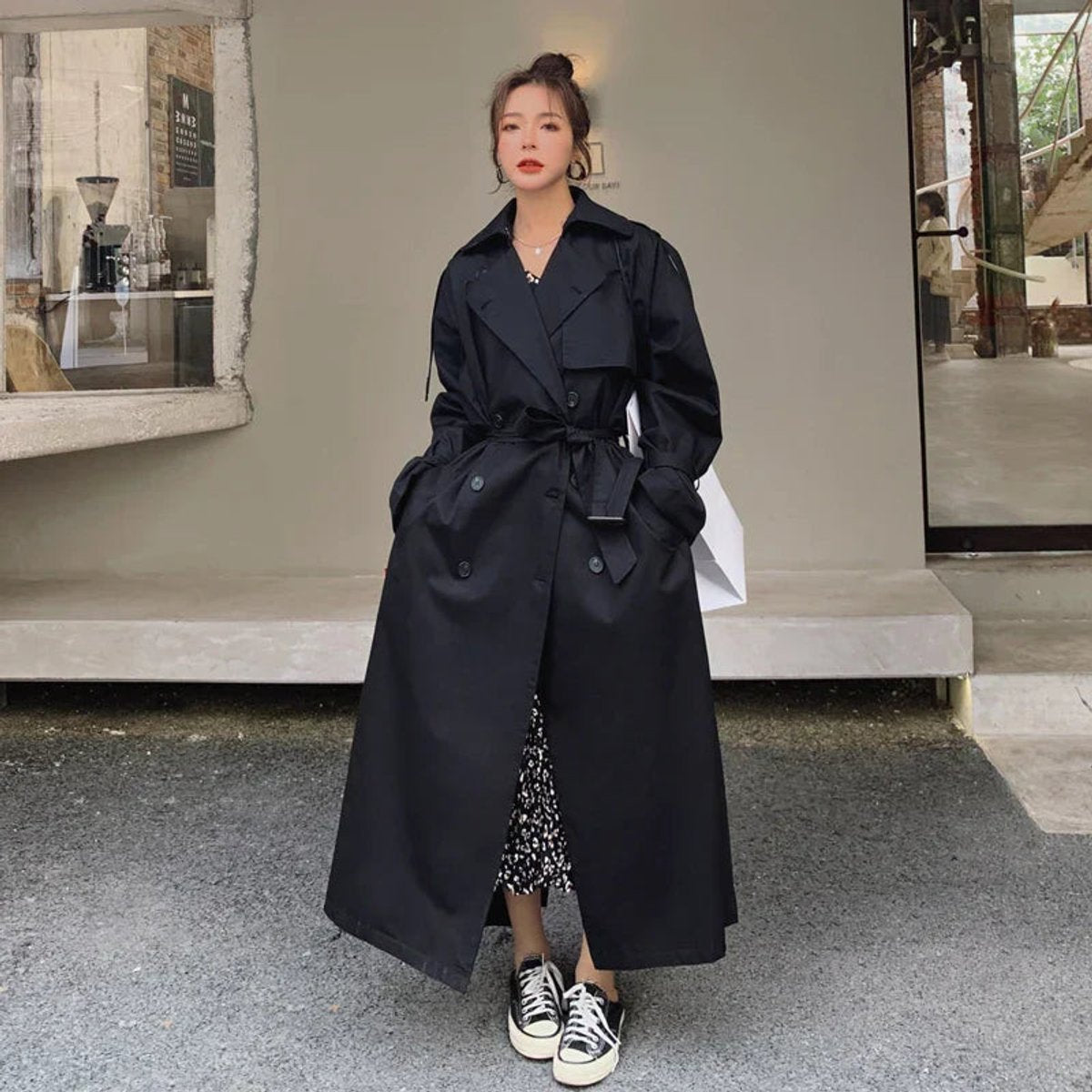 Elegant Trench Coat for Women Oversized Double-Breasted Belted