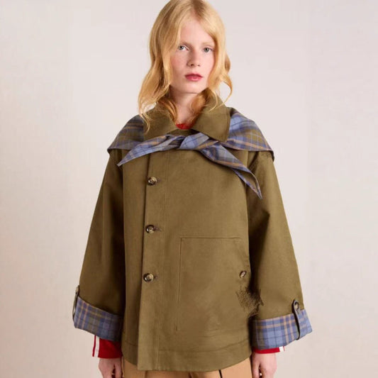 Stylish Cropped Jacket for Women Double-Breasted Plaid-Lined