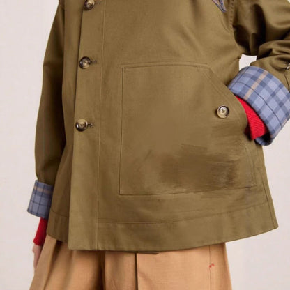 Stylish Cropped Jacket for Women Double-Breasted Plaid-Lined