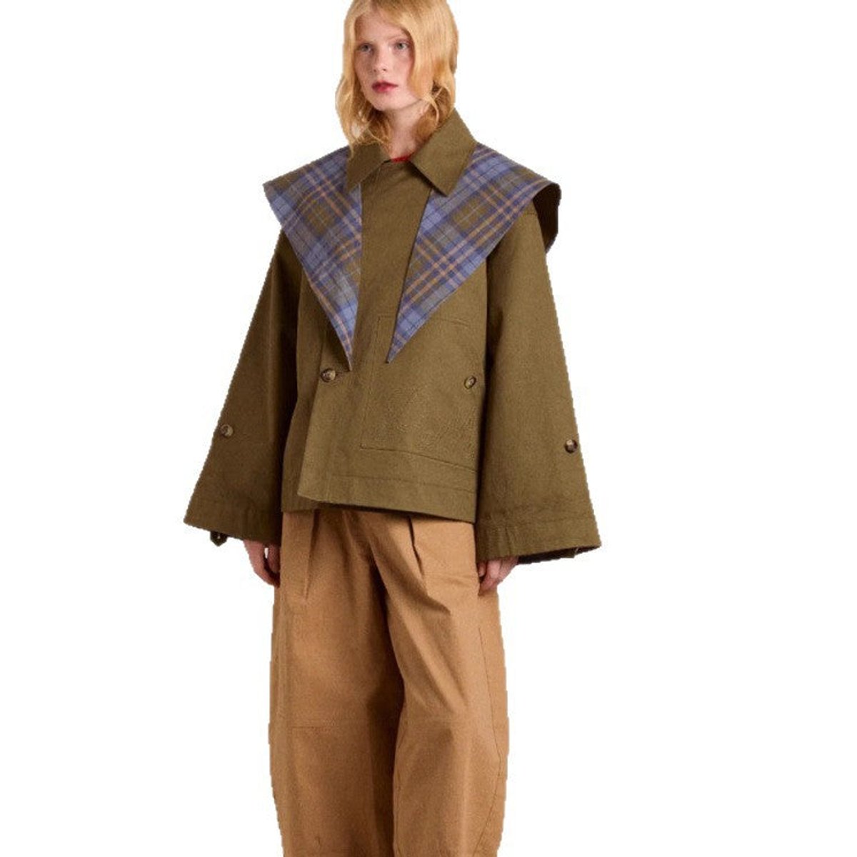 Stylish Cropped Jacket for Women Double-Breasted Plaid-Lined