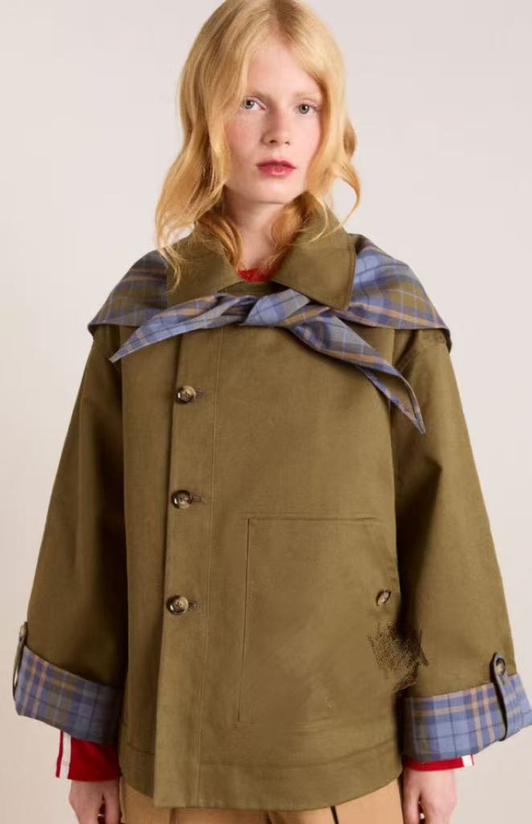 Stylish Cropped Jacket for Women Double-Breasted Plaid-Lined