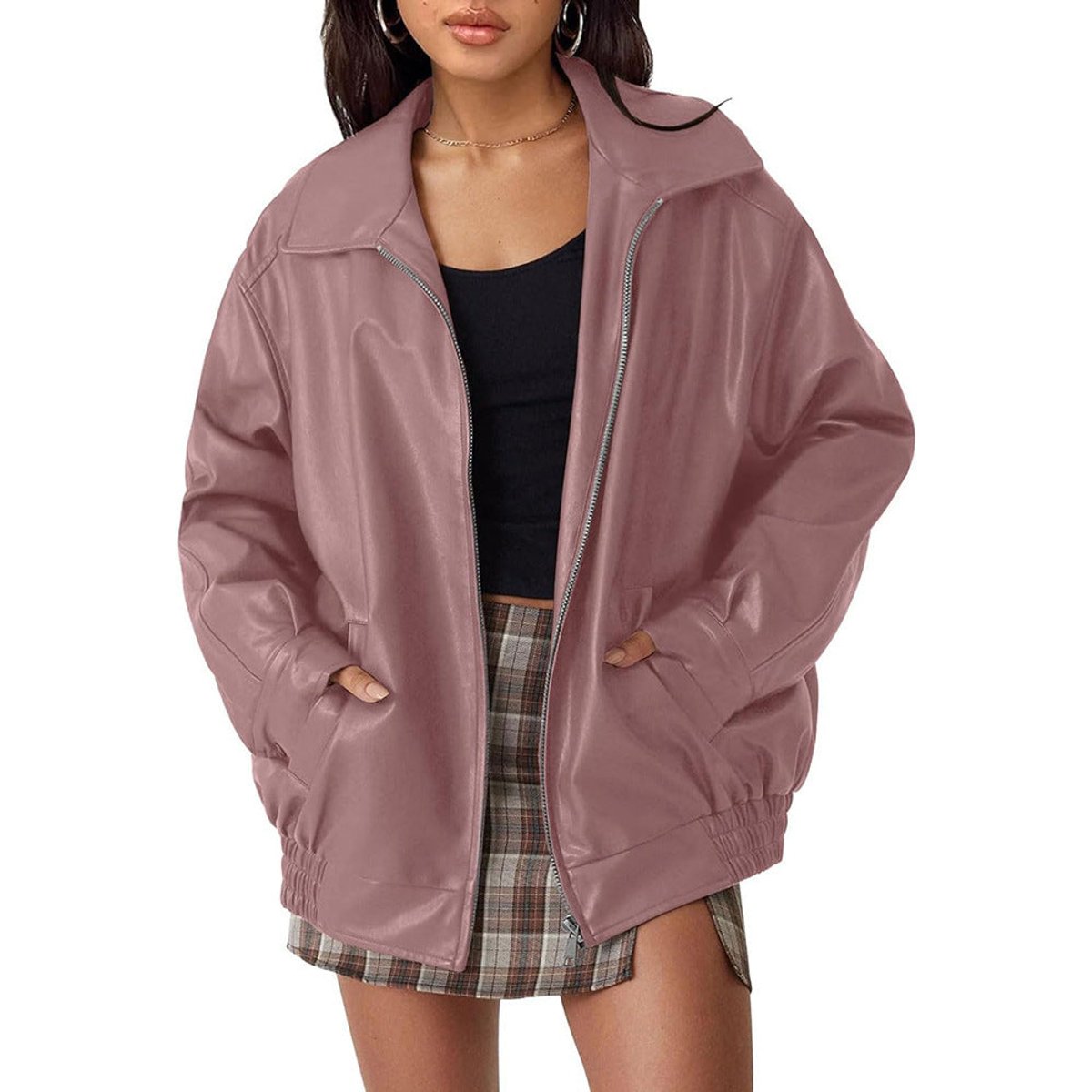 Stylish Bomber Jacket for Women Oversized Zip-Up