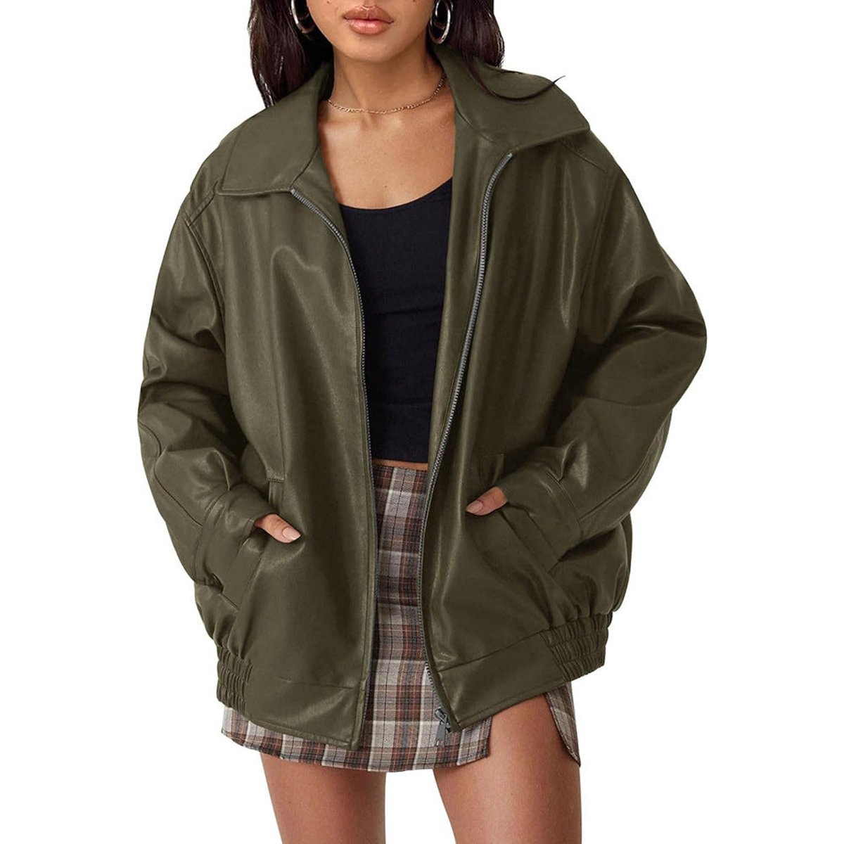 Stylish Bomber Jacket for Women Oversized Zip-Up