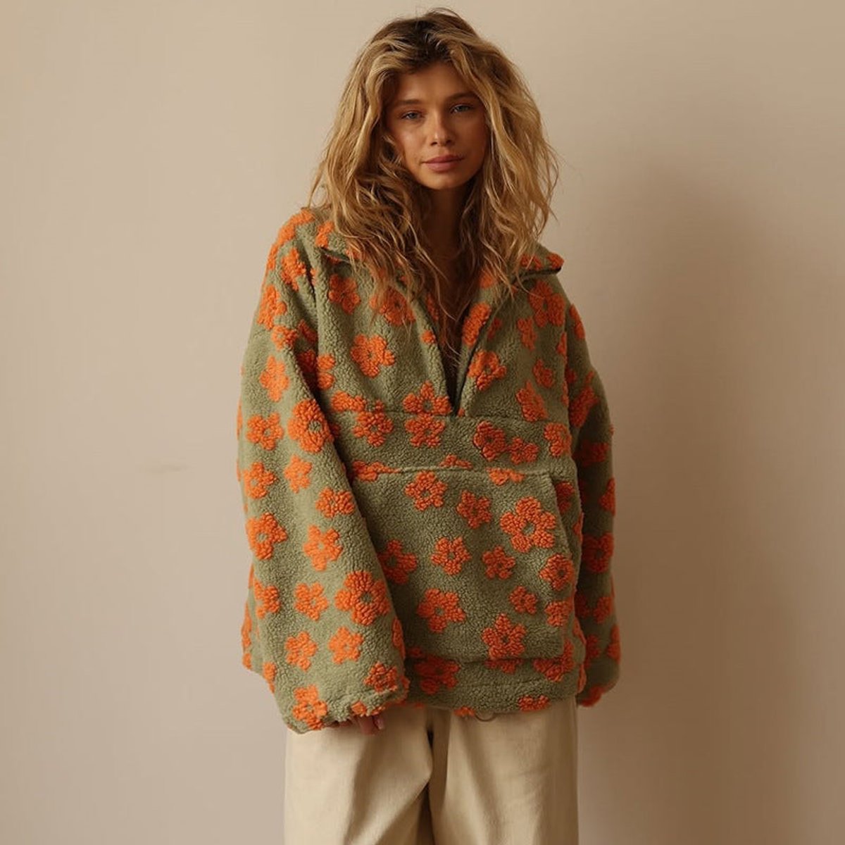 Comfortable Fleece Jacket for Women Floral-Print Half-Zip