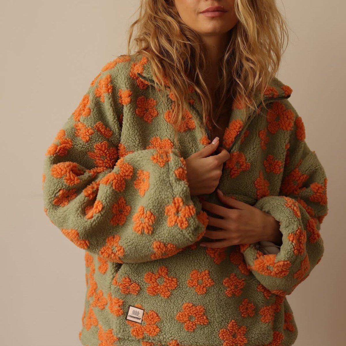 Comfortable Fleece Jacket for Women Floral-Print Half-Zip