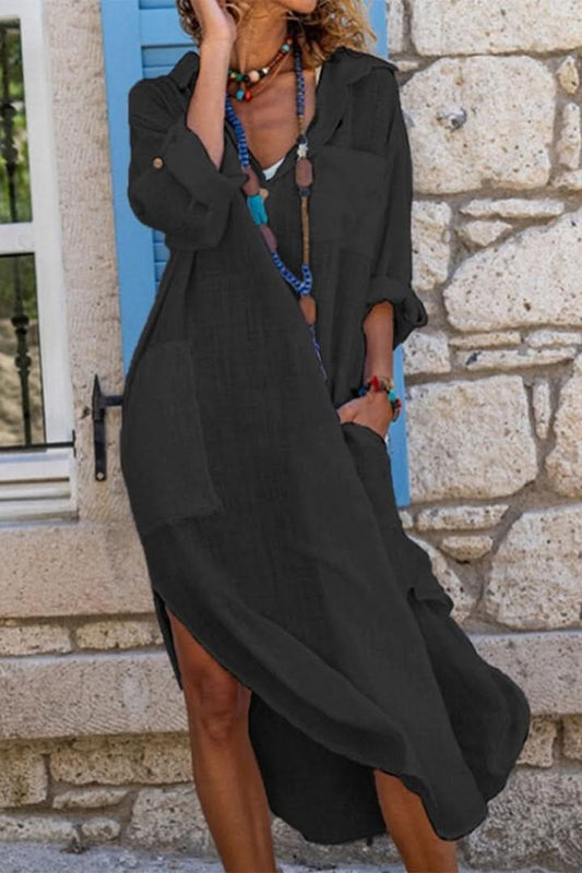Effortless Shirt Dress for Women Oversized Linen Button-Front