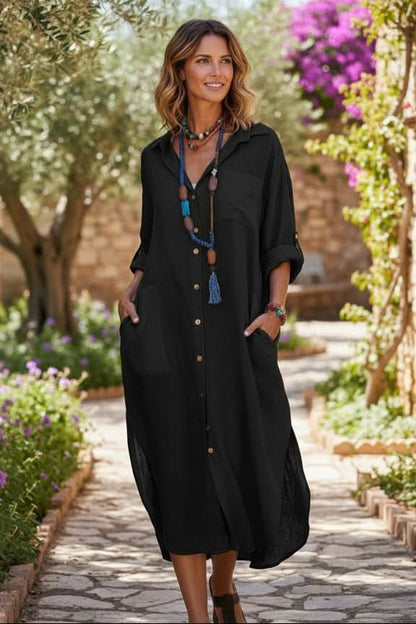 Effortless Shirt Dress for Women Oversized Linen Button-Front