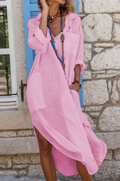 Effortless Shirt Dress for Women Oversized Linen Button-Front