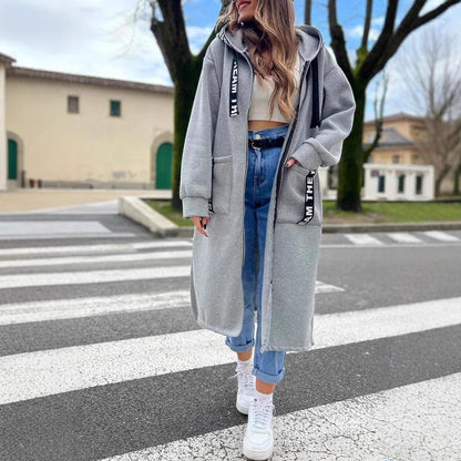 Elegant Long Coat for Women Hooded Oversized