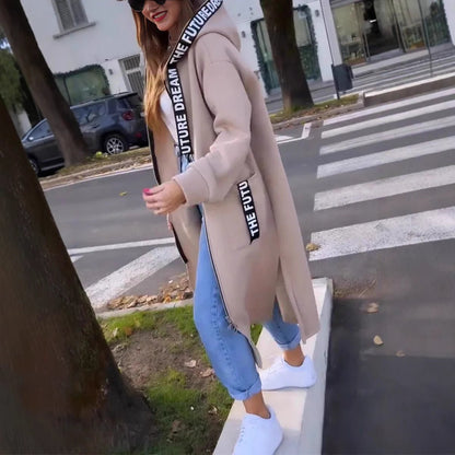 Elegant Long Coat for Women Hooded Oversized