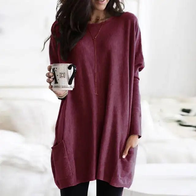 Comfortable Tunic Top for Women Long-Sleeve Pocket Oversized