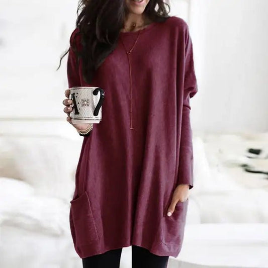 Comfortable Tunic Top for Women Long-Sleeve Pocket Oversized