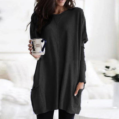 Comfortable Tunic Top for Women Long-Sleeve Pocket Oversized