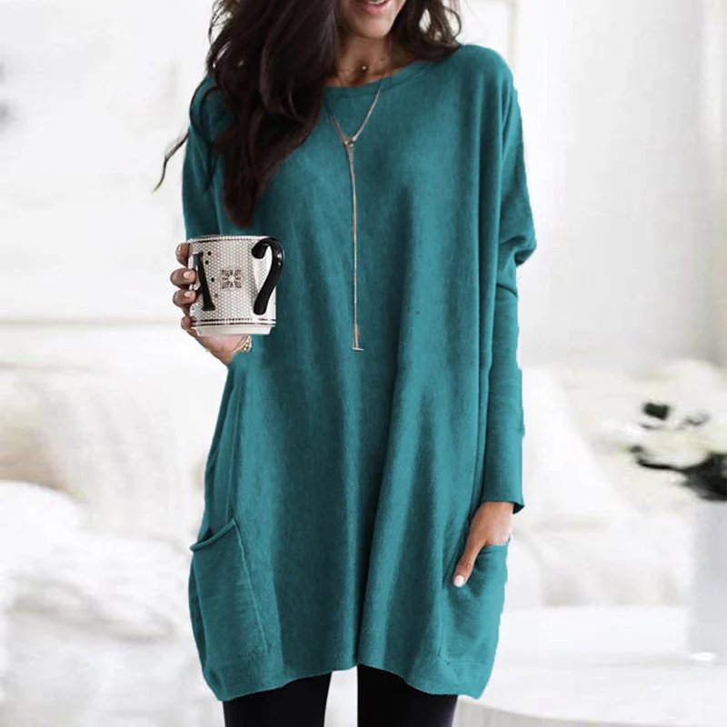 Comfortable Tunic Top for Women Long-Sleeve Pocket Oversized