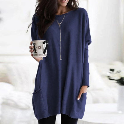 Comfortable Tunic Top for Women Long-Sleeve Pocket Oversized