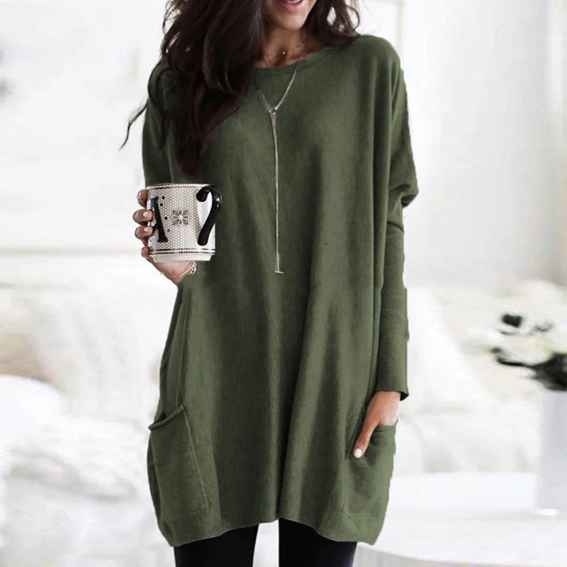 Comfortable Tunic Top for Women Long-Sleeve Pocket Oversized