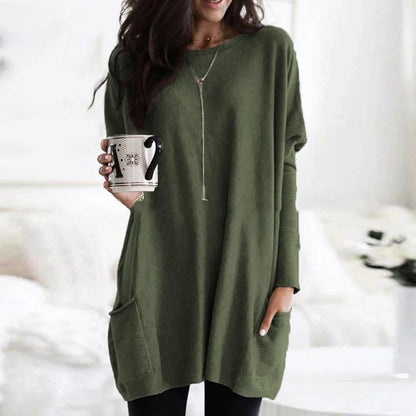 Comfortable Tunic Top for Women Long-Sleeve Pocket Oversized