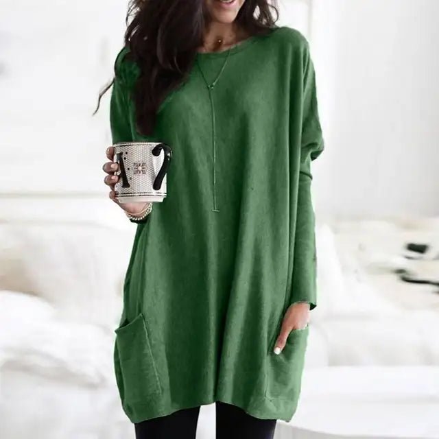 Comfortable Tunic Top for Women Long-Sleeve Pocket Oversized