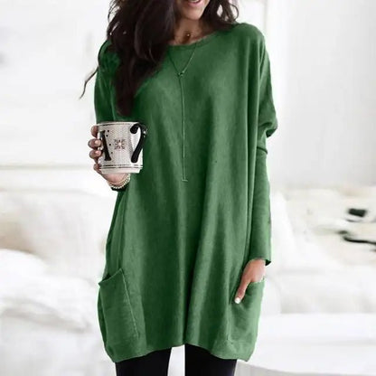 Comfortable Tunic Top for Women Long-Sleeve Pocket Oversized