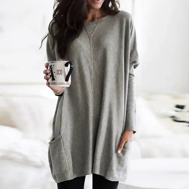 Comfortable Tunic Top for Women Long-Sleeve Pocket Oversized