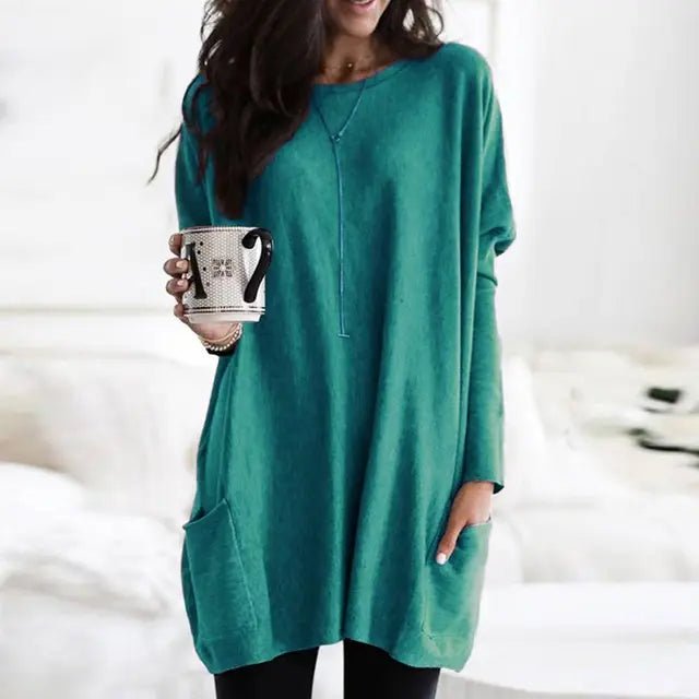 Comfortable Tunic Top for Women Long-Sleeve Pocket Oversized