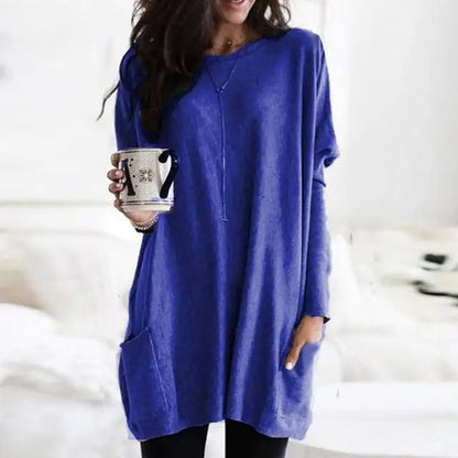 Comfortable Tunic Top for Women Long-Sleeve Pocket Oversized