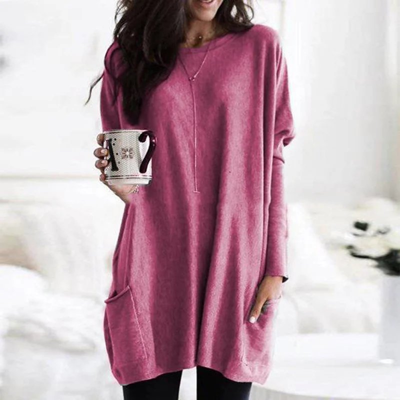Comfortable Tunic Top for Women Long-Sleeve Pocket Oversized