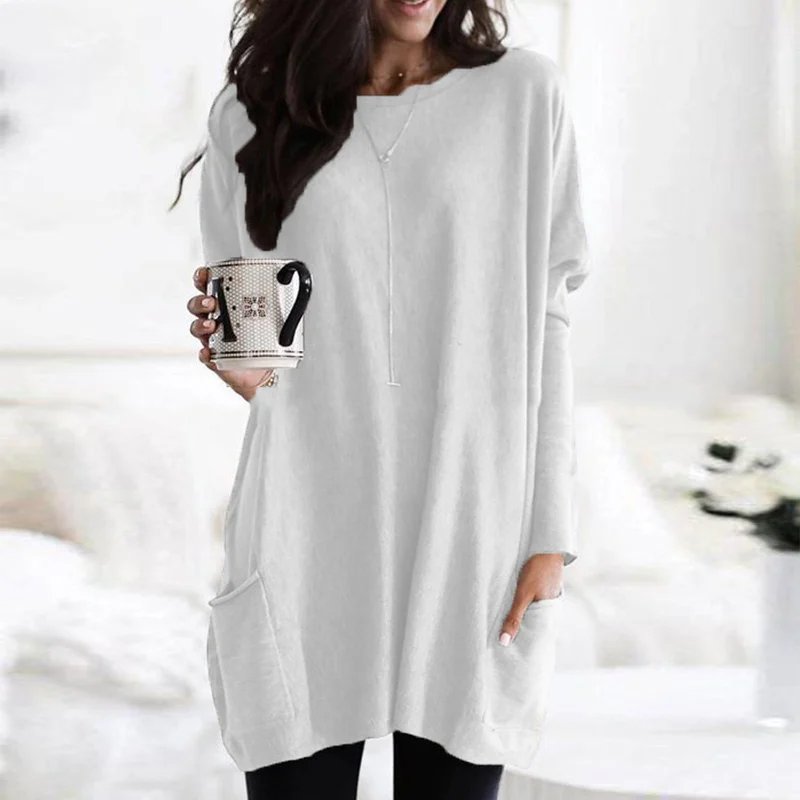 Comfortable Tunic Top for Women Long-Sleeve Pocket Oversized