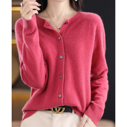Comfortable Cardigan for Women Button-Front Crew-Neck Oversized