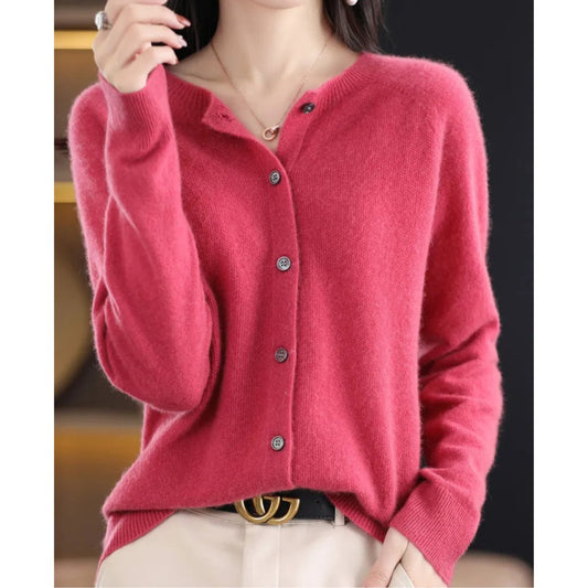 Comfortable Cardigan for Women Button-Front Crew-Neck Oversized