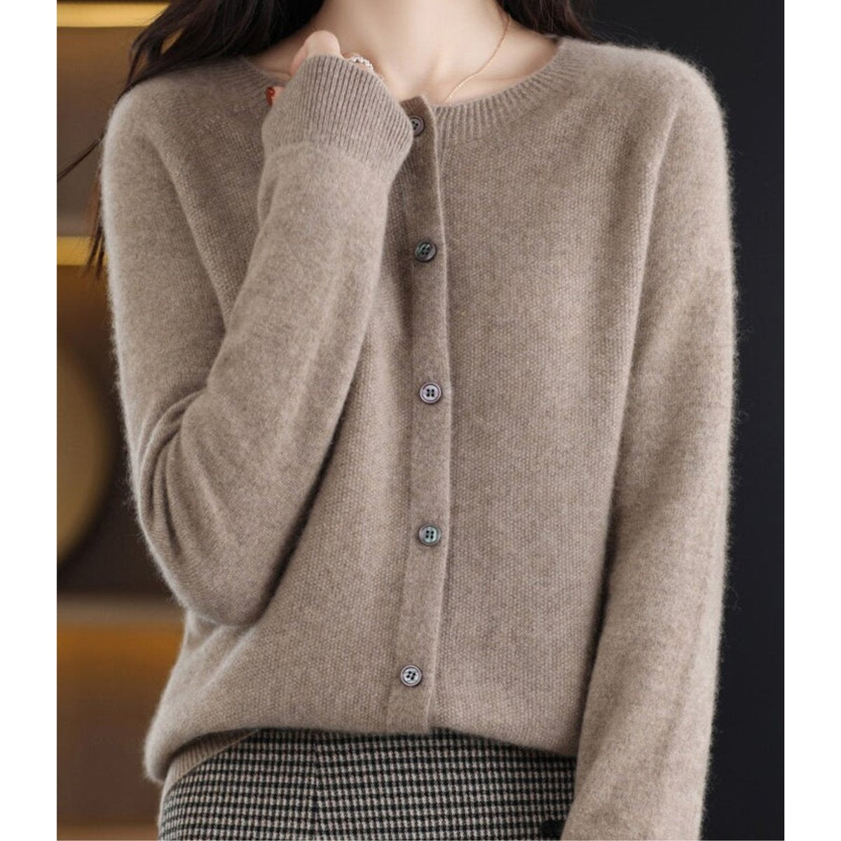 Comfortable Cardigan for Women Button-Front Crew-Neck Oversized