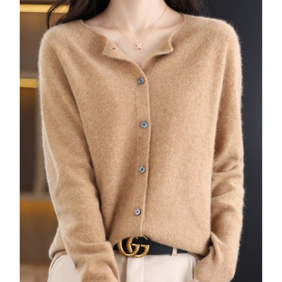 Comfortable Cardigan for Women Button-Front Crew-Neck Oversized