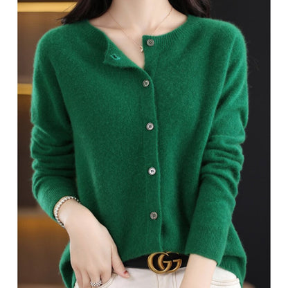 Comfortable Cardigan for Women Button-Front Crew-Neck Oversized
