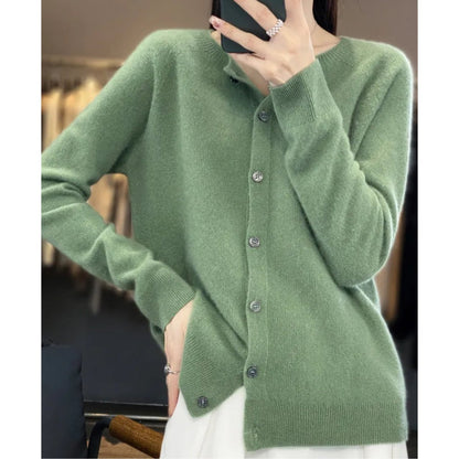 Comfortable Cardigan for Women Button-Front Crew-Neck Oversized