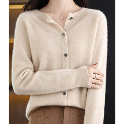 Comfortable Cardigan for Women Button-Front Crew-Neck Oversized