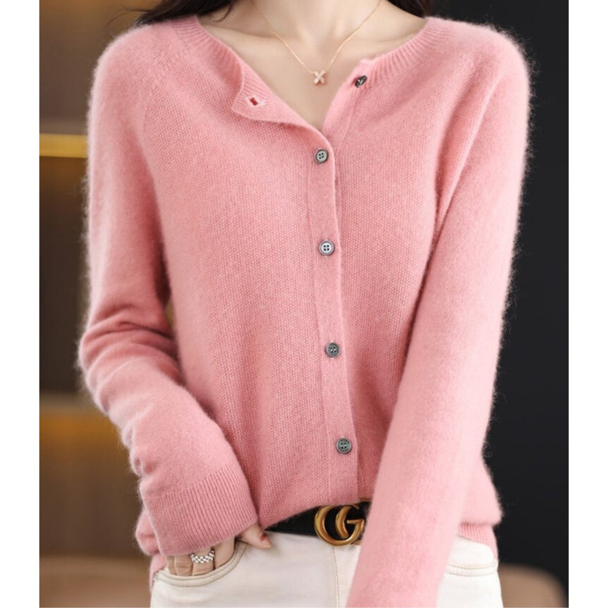 Comfortable Cardigan for Women Button-Front Crew-Neck Oversized