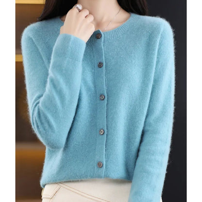 Comfortable Cardigan for Women Button-Front Crew-Neck Oversized