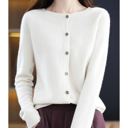 Comfortable Cardigan for Women Button-Front Crew-Neck Oversized