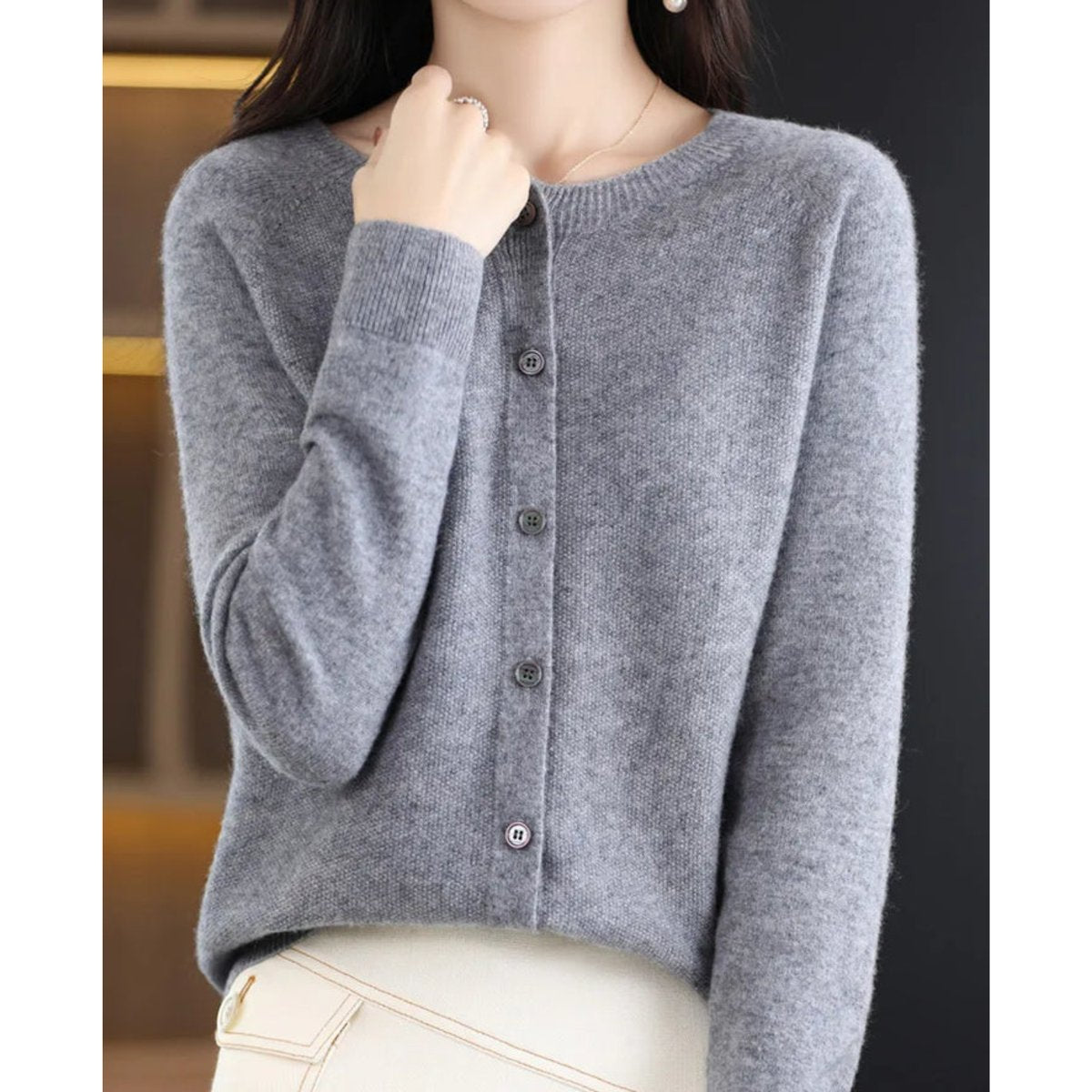 Comfortable Cardigan for Women Button-Front Crew-Neck Oversized