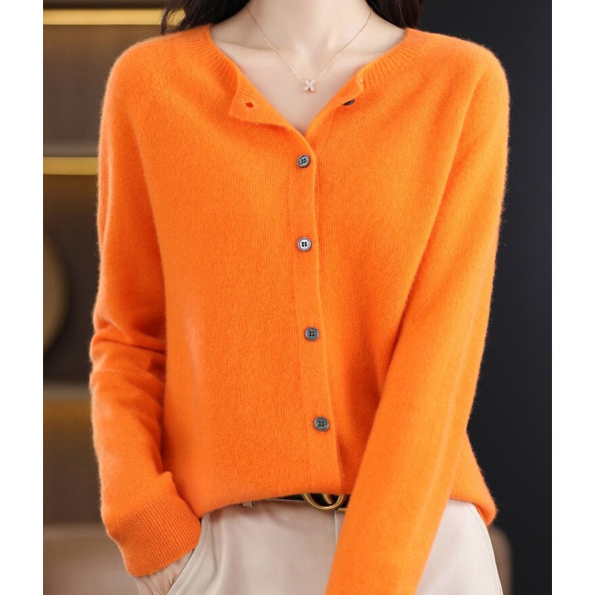 Comfortable Cardigan for Women Button-Front Crew-Neck Oversized