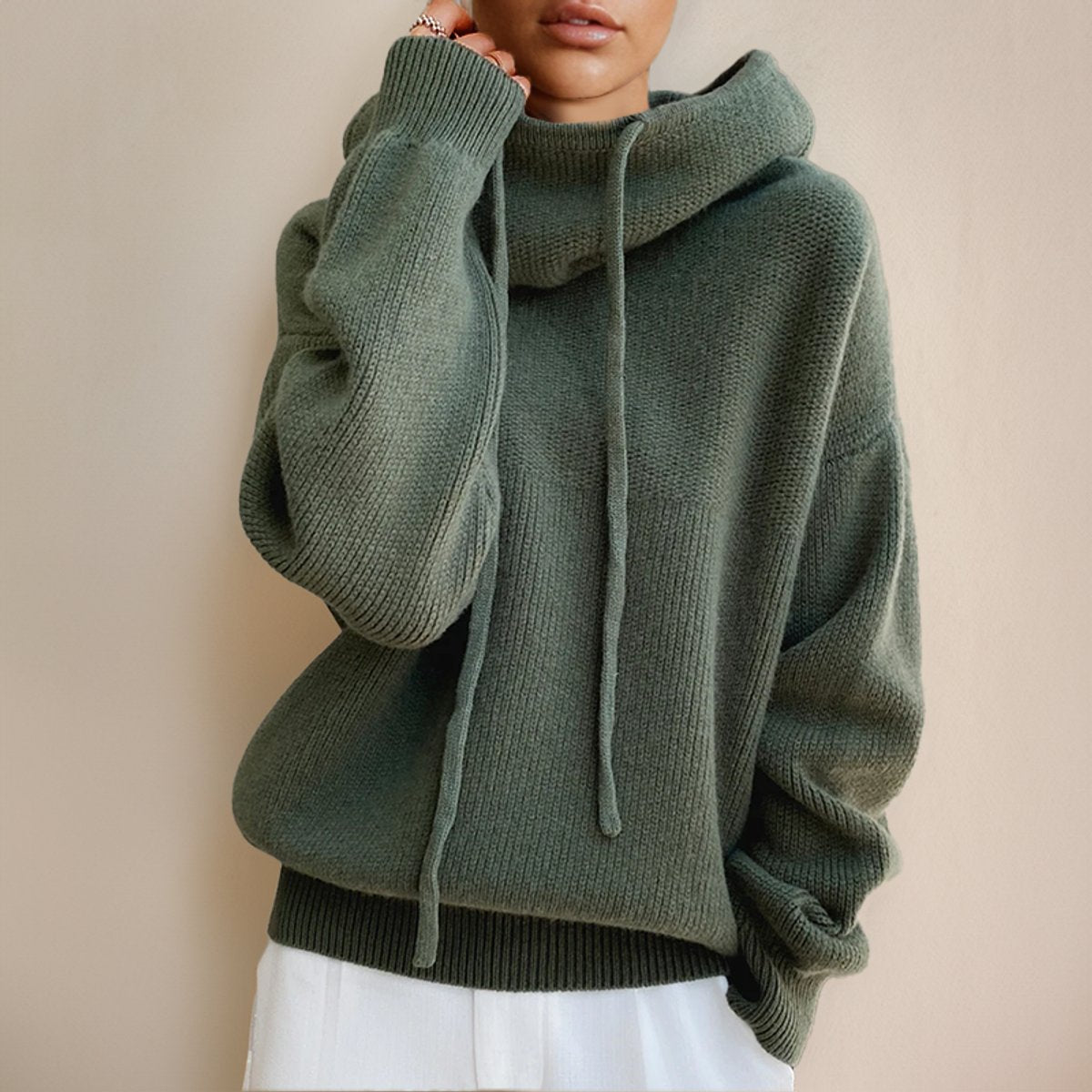 Comfortable Hooded Turtleneck Sweater for Women Oversized Drawstring