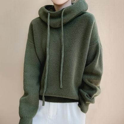 Comfortable Hooded Turtleneck Sweater for Women Oversized Drawstring