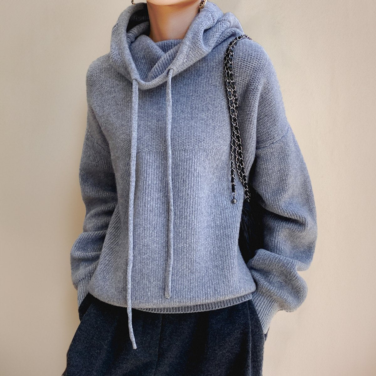 Comfortable Hooded Turtleneck Sweater for Women Oversized Drawstring